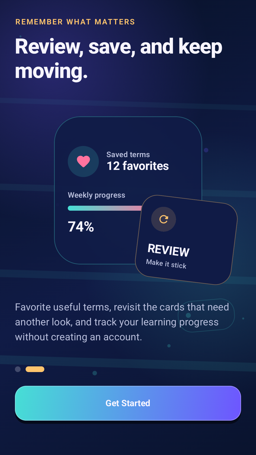 Flashcards review experience